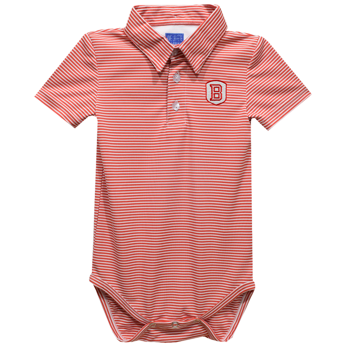 Bradley University Braves Embroidered Red Stripe Knit Polo Bodysuit - Vive La Fête - Online Apparel Store