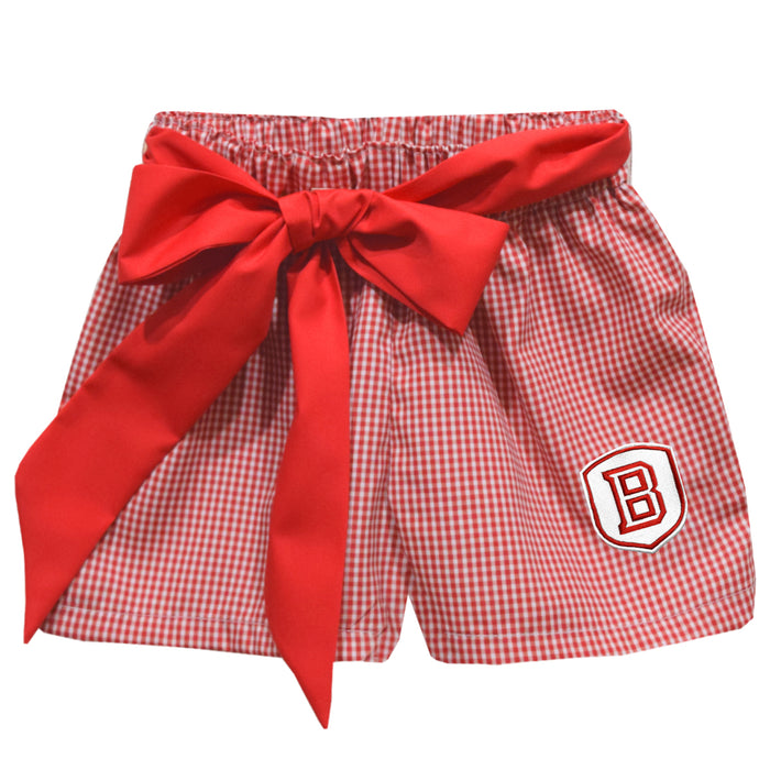 Bradley University Braves Embroidered Red Gingham Girls Short with Sash