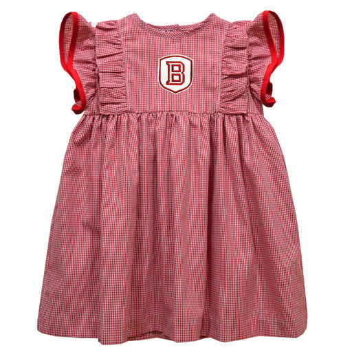 Bradley University Braves Embroidered Red Gingham Ruffle Dress - Vive La Fête - Online Apparel Store