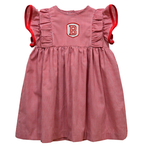 Bradley University Braves Embroidered Red Gingham Ruffle Dress - Vive La Fête - Online Apparel Store