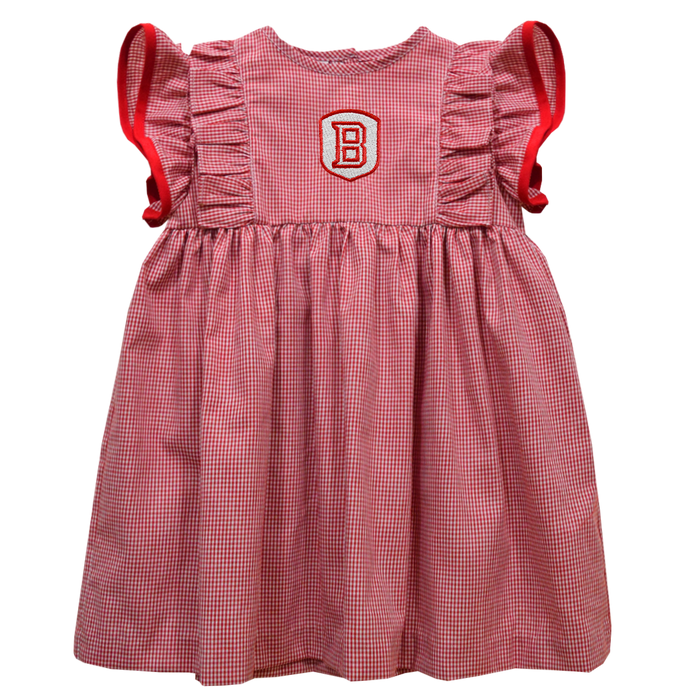 Bradley University Braves Embroidered Red Gingham Ruffle Dress - Vive La Fête - Online Apparel Store