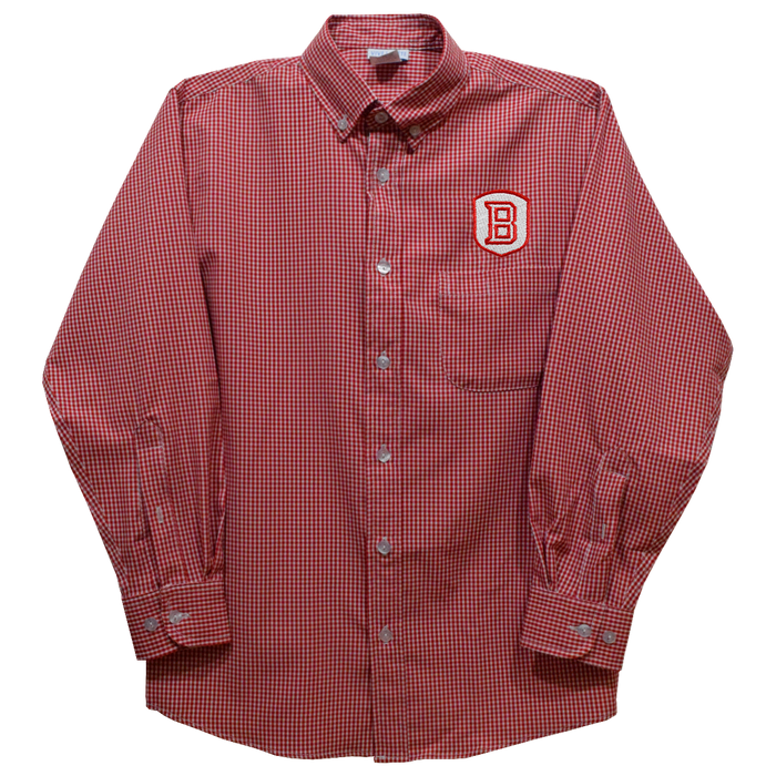 Bradley University Braves Embroidered Red Gingham Long Sleeve Button Down - Vive La Fête - Online Apparel Store