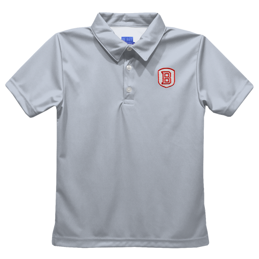 Bradley University Braves Embroidered Gray Short Sleeve Youth Polo Box Shirt - Vive La Fête - Online Apparel Store