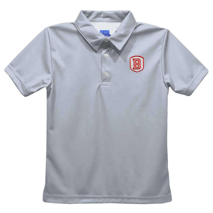 Bradley University Braves Embroidered Gray Short Sleeve Youth Polo Box Shirt - Vive La Fête - Online Apparel Store