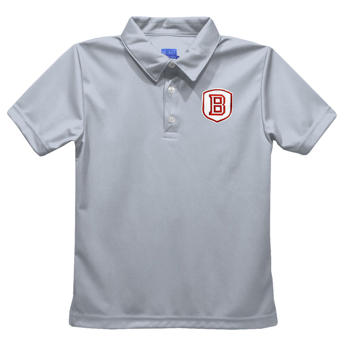 Bradley University Braves Embroidered Gray Short Sleeve Youth Polo Box Shirt - Vive La Fête - Online Apparel Store