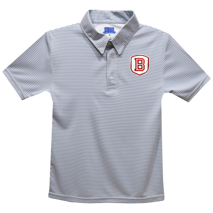Bradley University Braves Embroidered Gray Stripes Short Sleeve Youth Polo Box Shirt - Vive La Fête - Online Apparel Store