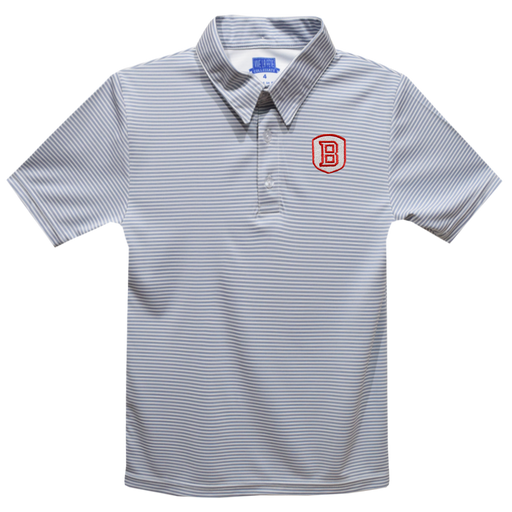 Bradley University Braves Embroidered Gray Stripes Short Sleeve Youth Polo Box Shirt - Vive La Fête - Online Apparel Store