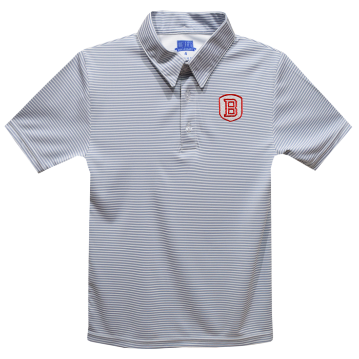Bradley University Braves Embroidered Gray Stripes Short Sleeve Youth Polo Box Shirt - Vive La Fête - Online Apparel Store