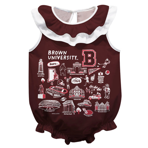 Brown University Bears  Brown Hand Sketched Vive La Fete Impressions Artwork Sleeveless Ruffle Onesie Bodysuit