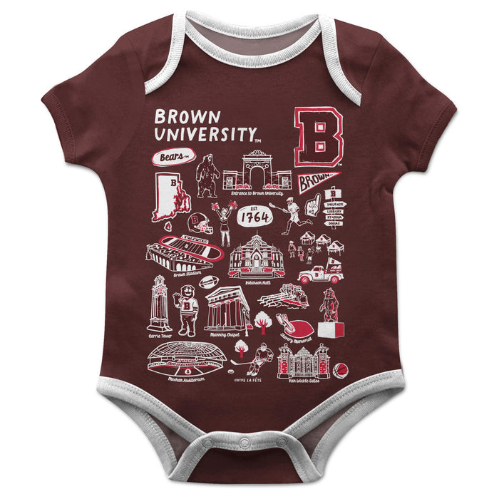 Brown University Bears Hand Sketched Vive La Fete Impressions Artwork Infant Brown Short Sleeve Onesie Bodysuit