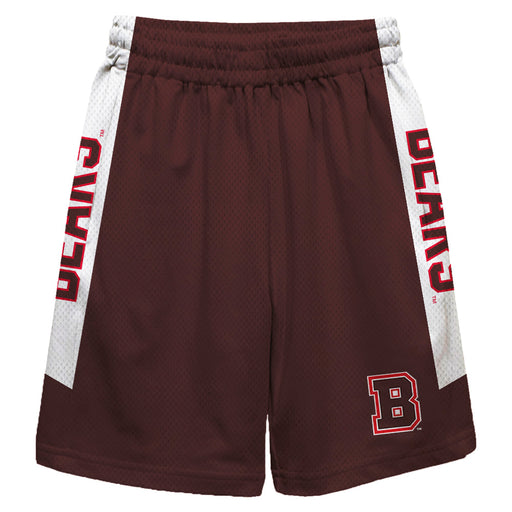 Brown Bears Vive La Fete Game Day Brown Stripes Boys Solid White Athletic Mesh Short