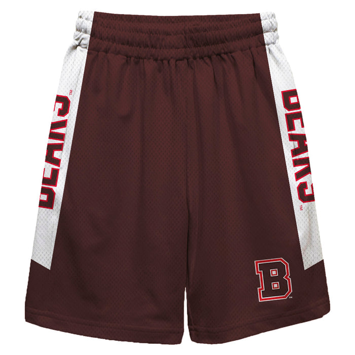 Brown Bears Vive La Fete Game Day Brown Stripes Boys Solid White Athletic Mesh Short