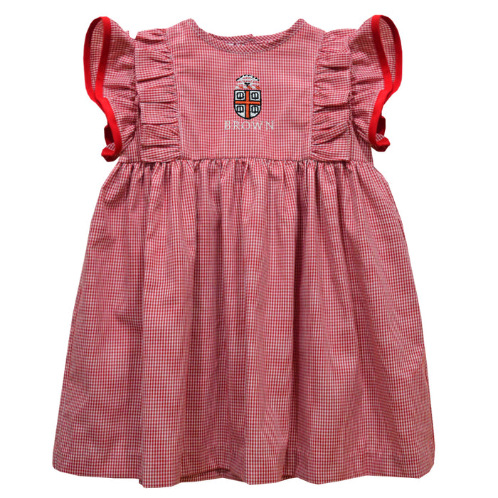 Brown University Bears Embroidered Cardinal Red Gingham Ruffle Dress