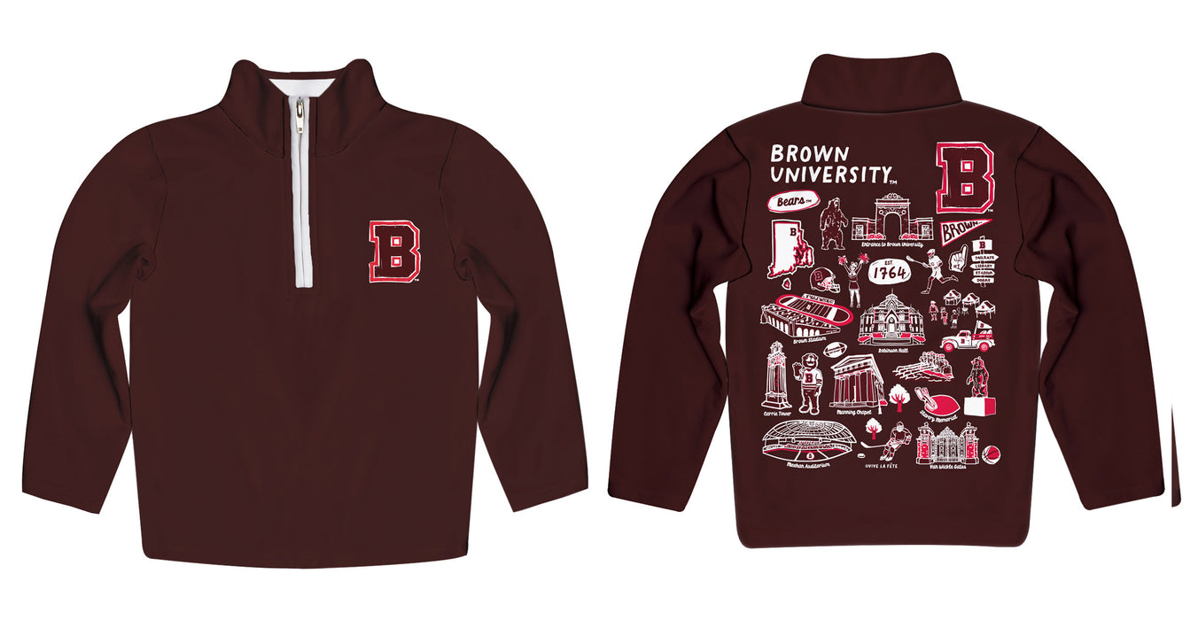 Brown University Bears Hand Sketched Vive La Fete Impressions Artwork  Brown Boys Quarter Zip Pullover V1 - Vive La Fête - Online Apparel Store