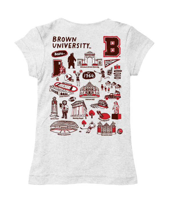 Brown University Bears Hand Sketched Vive La Fete Impressions Artwork White Girls Cotton Short Sleeve Tee - Vive La Fête - Online Apparel Store