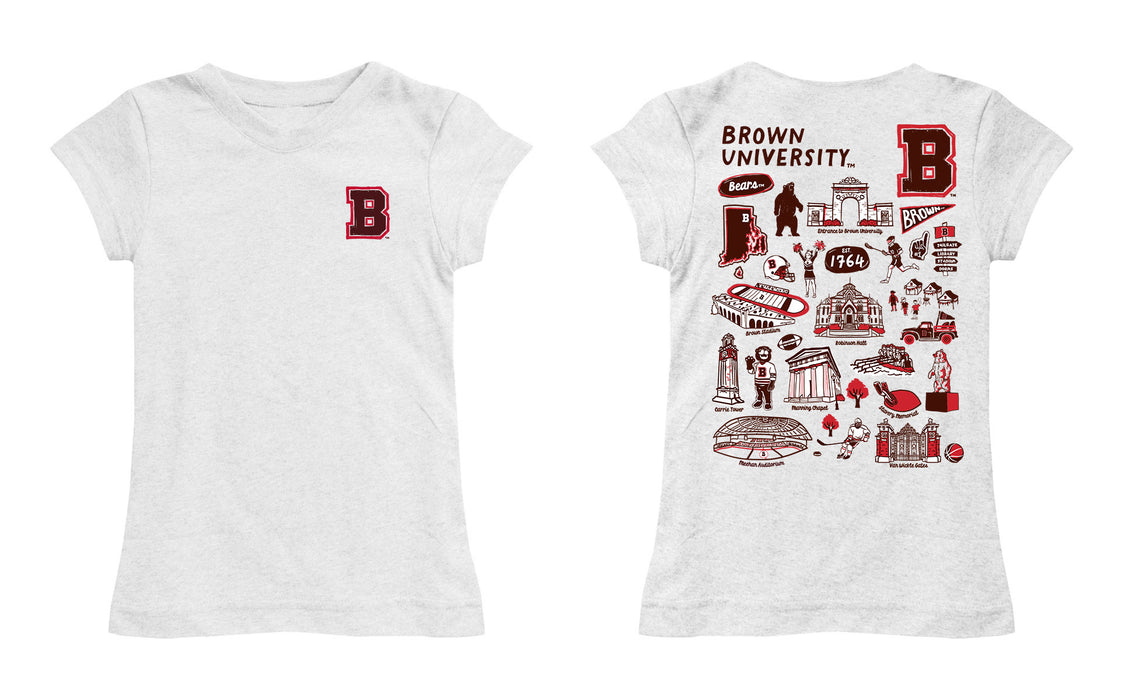 Brown University Bears Hand Sketched Vive La Fete Impressions Artwork White Girls Cotton Short Sleeve Tee - Vive La Fête - Online Apparel Store