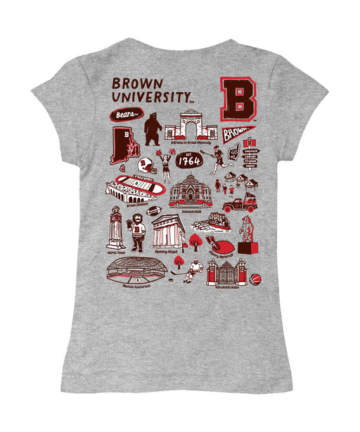 Brown University Bears Hand Sketched Vive La Fete Impressions Artwork Grey Girls Cotton Short Sleeve Tee - Vive La Fête - Online Apparel Store