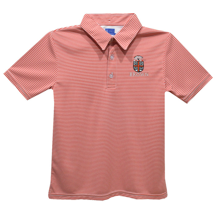 Brown University Bears Embroidered Red Cardinal Stripes Short Sleeve Polo Box Shirt