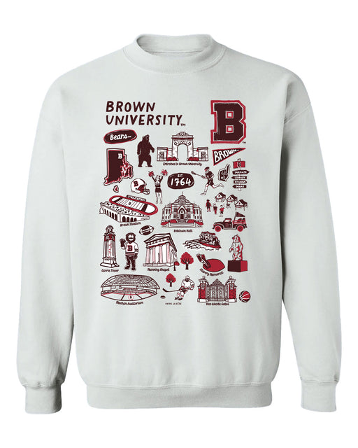 Brown University Bears Hand Sketched Vive La Fete Impressions White Cotton Crewneck Sweatshirt for Women