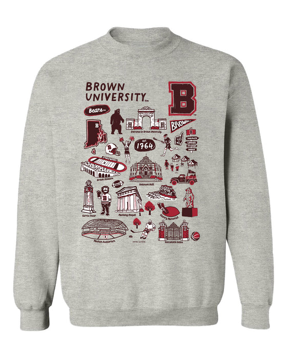 Brown University Bears Hand Sketched Vive La Fete Impressions Grey Cotton Crewneck Sweatshirt for Women