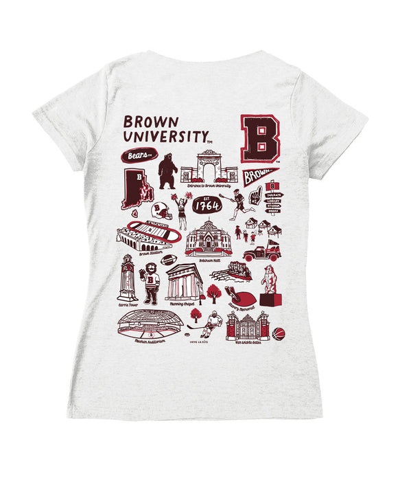 Brown University Bears Hand Sketched Vive La Fete Impressions Artwork Grey Women Cotton Short Sleeve V-Neck Tshirt