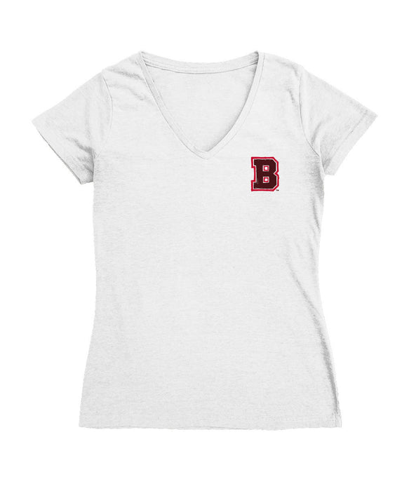 Brown University Bears Hand Sketched Vive La Fete Impressions Artwork White Women Cotton Short Sleeve V-Neck Tshirt