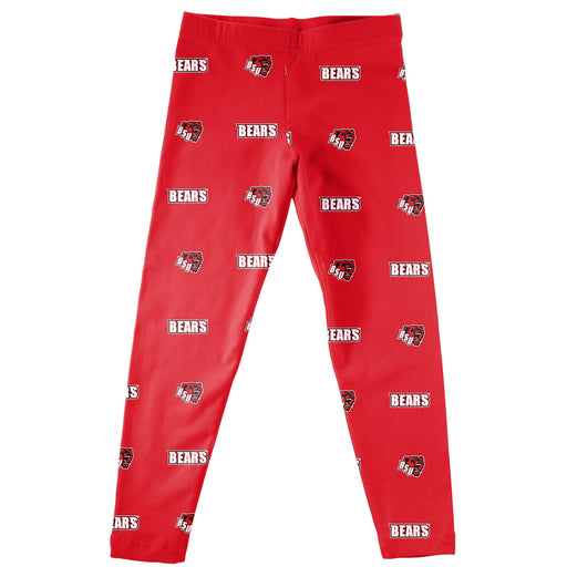 Bridgewater State Bears BSU Vive La Fete Girl Game Day All Over Two Logos Elastic Waist Classic Play Red Leggings Tights