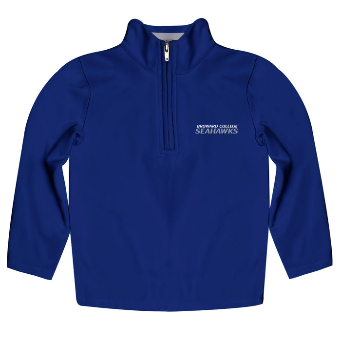 Broward College Seahawks Vive La Fete Game Day Solid Blue Quarter Zip Pullover Sleeves