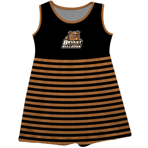 Bryant University Bulldogs Vive La Fete Girls Game Day Sleeveless Tank Dress Solid Black Logo Stripes on Skirt