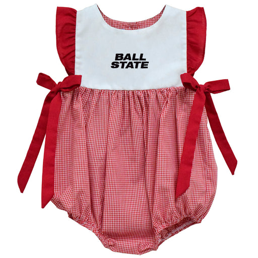 Ball State Cardinals Embroidered Cardinal Red Gingham Girls Bubble