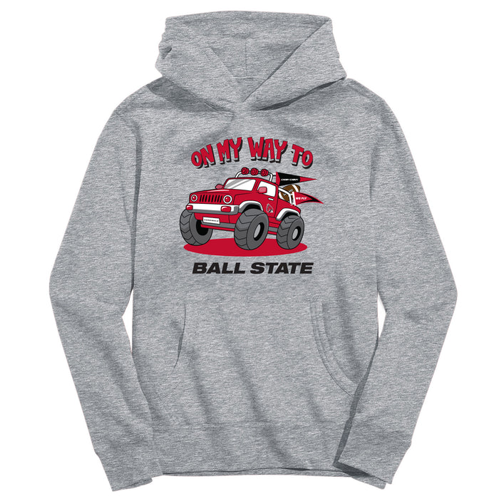Ball State Cardinals On My Way Monster Truck Heather Grey Cotton Youth Hoodie