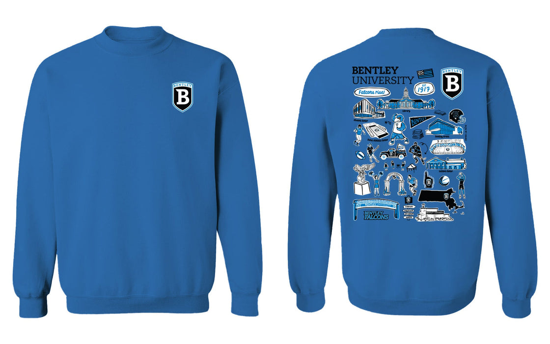 Bentley Falcons Hand Sketched Vive La Fete Impressions Artwork Royal Crew Neck Sweatshirt for Women