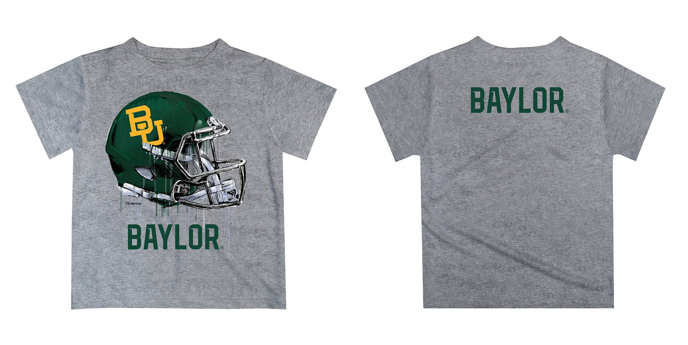 Baylor Bears Original Dripping Football Helmet Heather Gray T-Shirt by Vive La Fete - Vive La Fête - Online Apparel Store