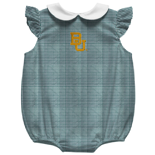Baylor Bears Embroidered Hunter Green Gingham Angel Wing Sleeve Girls Baby Bubble