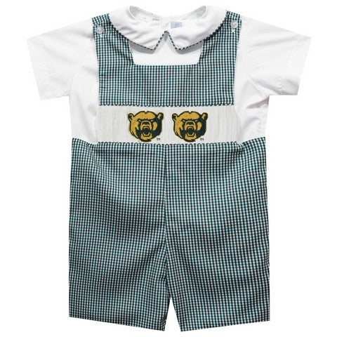 Baylor Bears Smocked Hunter Green Gingham Jon Jon And Short Sleeve White Shirt