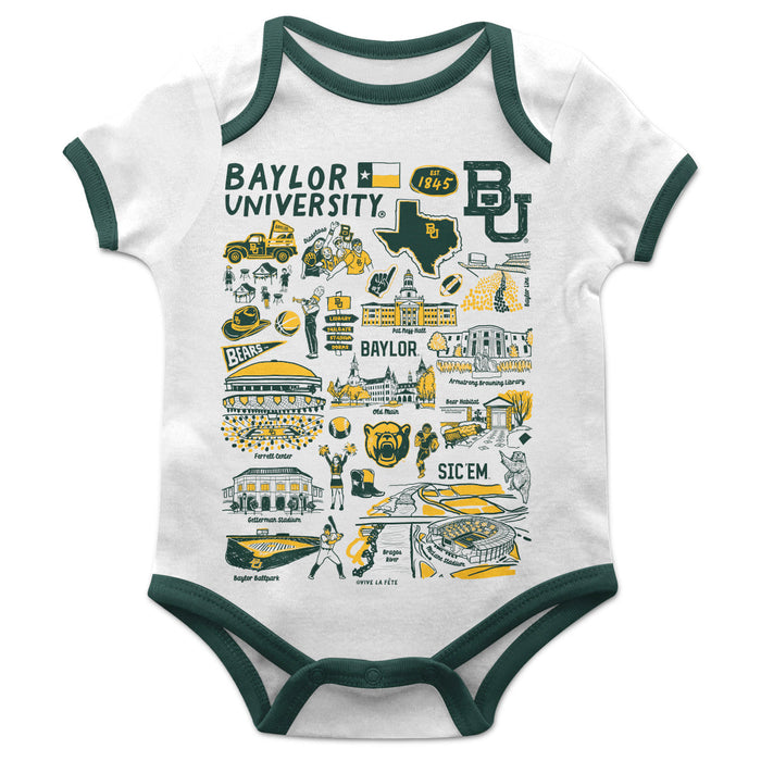 Baylor Bears Hand Sketched Vive La Fete Impressions Artwork Infant White Short Sleeve Onesie Bodysuit