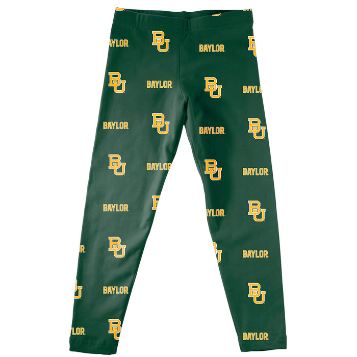 Baylor Bears Vive La Fete Girls Game Day All Over Two Logos Elastic Waist Classic Play Green Leggings Tights