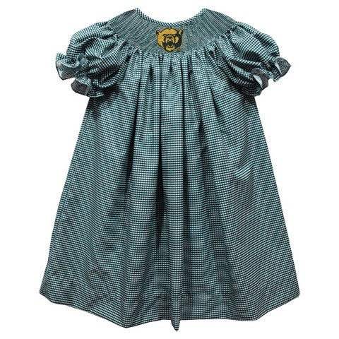 Baylor Bears Smocked Green Gingham Short Sleeve Bishop