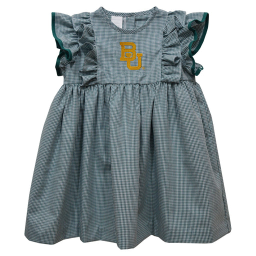Baylor Bears Embroidered Hunter Green Gingham Girls Ruffle Dress