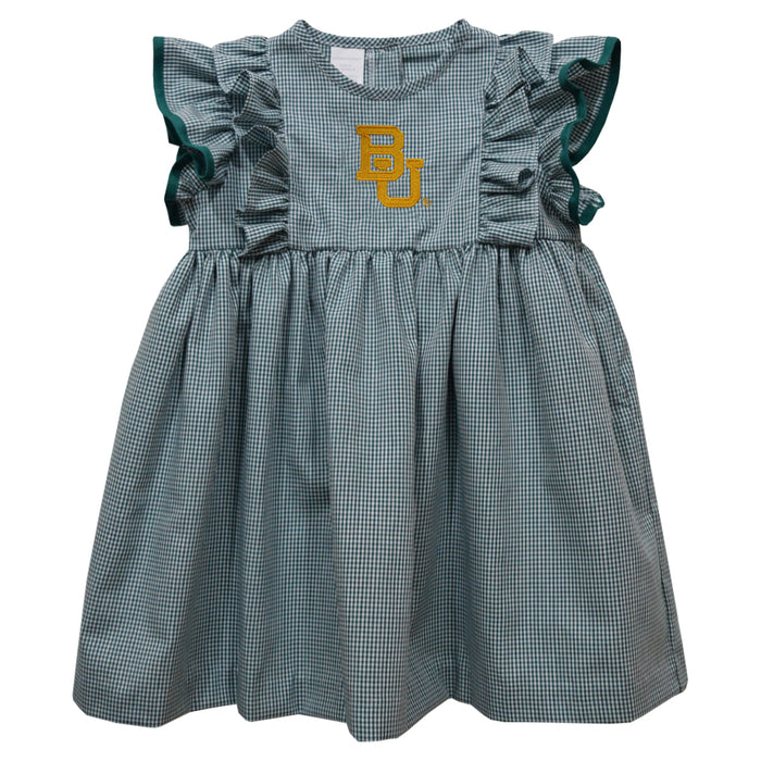 Baylor Bears Embroidered Hunter Green Gingham Girls Ruffle Dress
