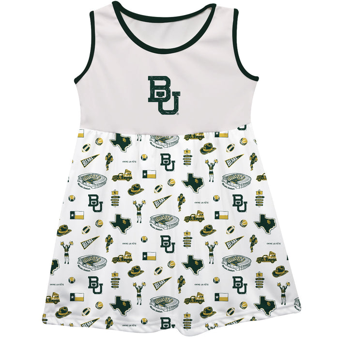 Baylor Bears Sleeveless Tank Dress Girls White Repeat Print Hand Sketched Vive La Fete Impressions
