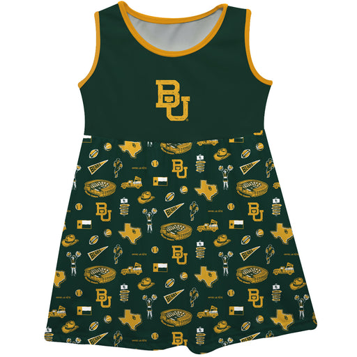 Baylor Bears Sleeveless Tank Dress Girls Green Repeat Print Hand Sketched Vive La Fete Impressions