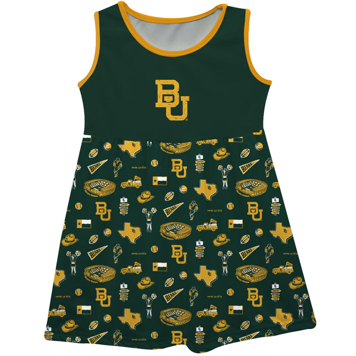 Baylor Bears Sleeveless Tank Dress Girls Green Repeat Print Hand Sketched Vive La Fete Impressions