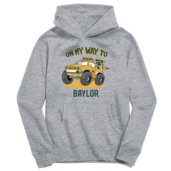 Baylor Bears On My Way Monster Truck Heather Grey Cotton Youth Hoodie