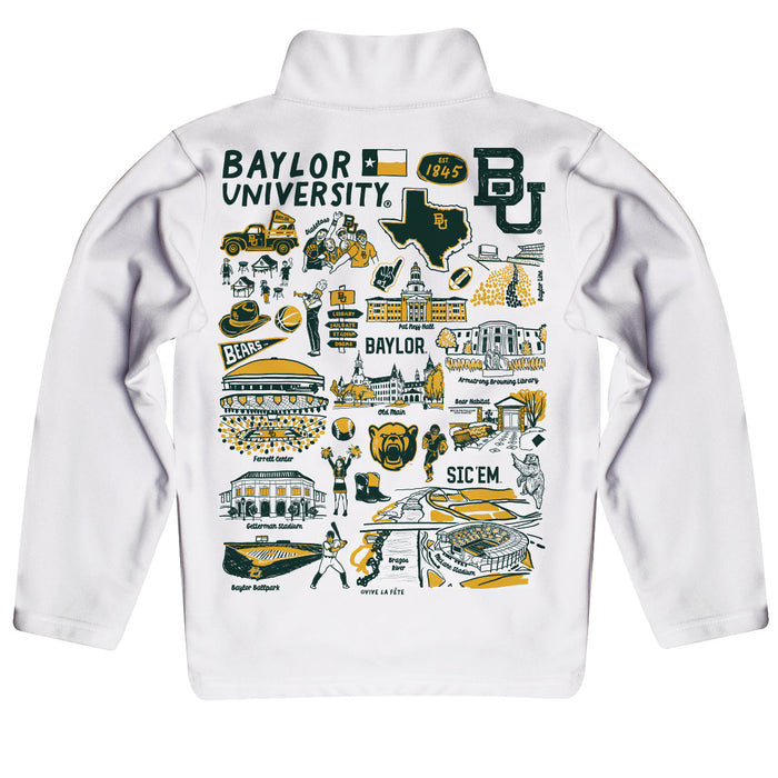 Baylor Bears Hand Sketched Vive La Fete Impressions Artwork White Boys Quarter Zip Pullover V1 - Vive La Fête - Online Apparel Store