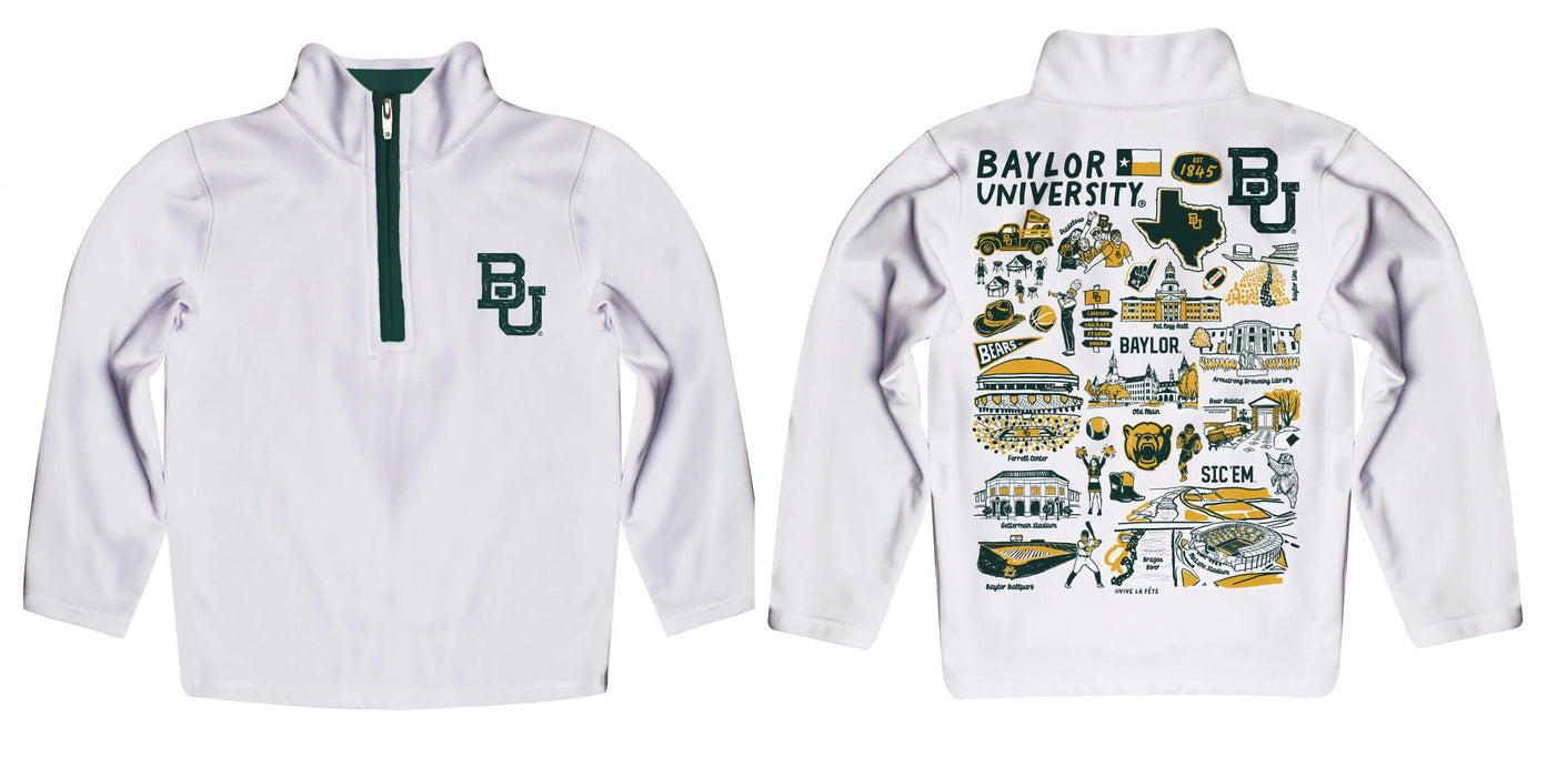 Baylor Bears Hand Sketched Vive La Fete Impressions Artwork White Boys Quarter Zip Pullover V1 - Vive La Fête - Online Apparel Store