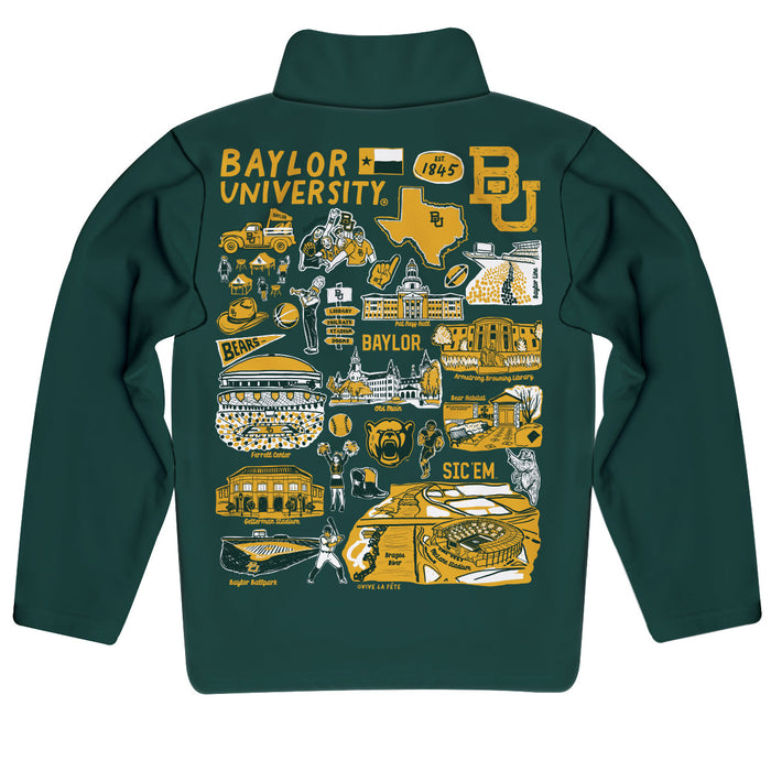 Baylor Bears Hand Sketched Vive La Fete Impressions Artwork Green Boys Quarter Zip Pullover V1 - Vive La Fête - Online Apparel Store