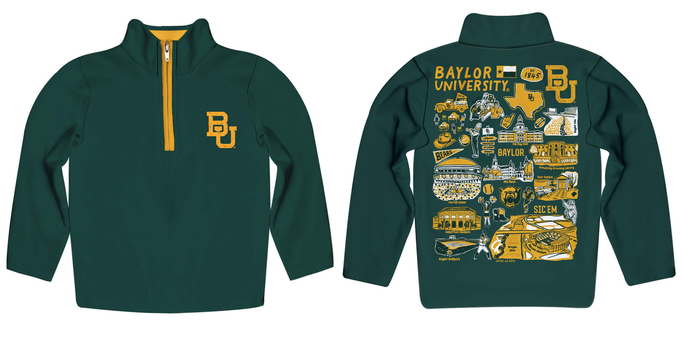 Baylor Bears Hand Sketched Vive La Fete Impressions Artwork Green Boys Quarter Zip Pullover V1 - Vive La Fête - Online Apparel Store