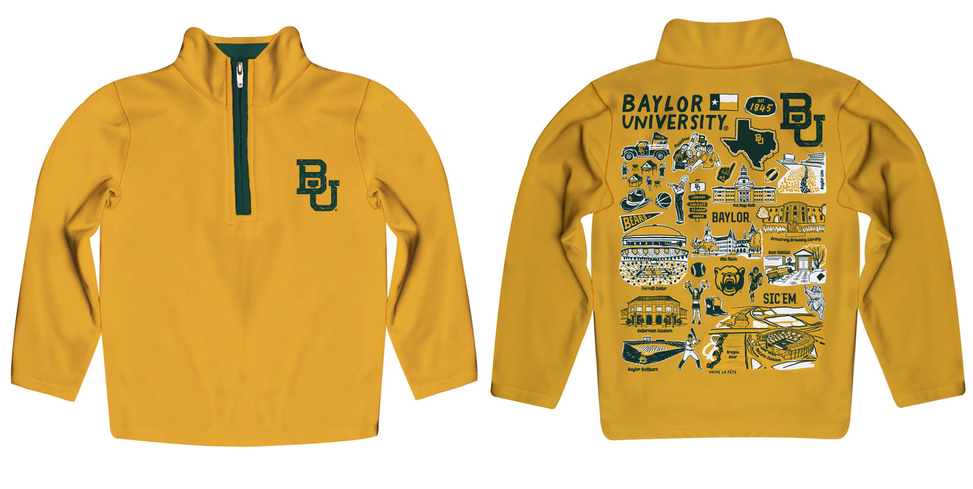 Baylor Bears Hand Sketched Vive La Fete Impressions Artwork  Gold Boys Quarter Zip Pullover V1 - Vive La Fête - Online Apparel Store