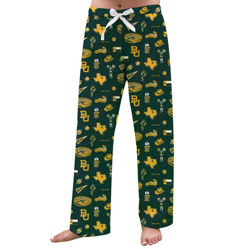 Baylor Bears Repeat Print Hand Sketched Vive La Fete Impressions Artwork Womens  Green  Lounge Pants